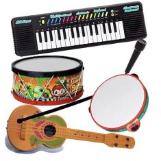 Kit Piano Teclado Infantil Viola Pandeiro Microfone Tambor