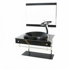 Gabinete De Vidro Para Banheiro Iqx 60cm Inox Com Cuba Chapeu