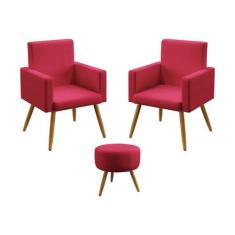 Kit 2 Poltronas Decorativas Nina e Puff Solar Suede Vermelho Aradecor