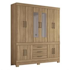 Guarda Roupa Casal New Murano 10 Portas E 3 Gavetas Amêndola Com Espelho - Demóbile Amêndola