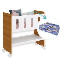 Mini Berço Multifuncional 3 em 1 Branco Fosco/Amad + Colchão