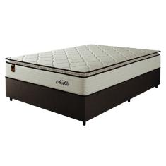 Cama Box Casal Queen Colchão Molas Ensacadas Com Pillow Malttês 158x198x66cm Suede Cáqui Hellen