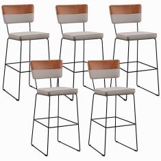 Kit 05 Banquetas Altas Faixa Camel Linho Bege