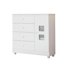 Cômoda de Bebê 1 Porta 4 Gavetas Life Tigus Baby Branco