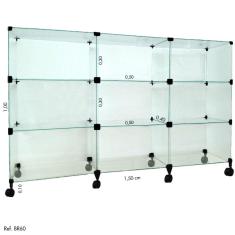 Balcão de Atendimento Modulado em Vidro com Rodízios - 1,50x 1,00 X 0,40