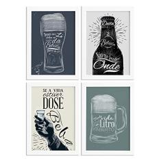 Quadros com Frase Boteco 22x32cm Moldura Branca Kit 4un