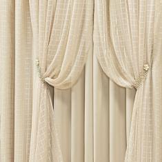 Cortina Monte Real 2,00M X 1,70M Tecido Blackout Voal Trabalhado Xadrez Sala Quarto - Palha