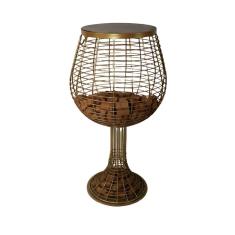 Mesa Porta Rolhas de Chão Dourada com Tampa de Madeira Pinus 77cm