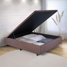Base Box Baú Casal em Suede 138x188x42cm - B&G