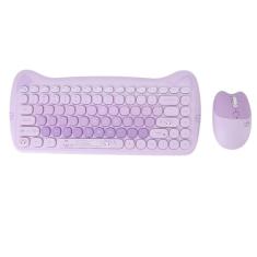 Conjunto Bonito de Teclado e Mouse Sem Fio Teclado Leve Com Tampa 2.4G Teclado Sem Fio de 84 Teclas e Conjunto de Mouse de 4 Teclas Cute Animal Padrão Design para Home Office