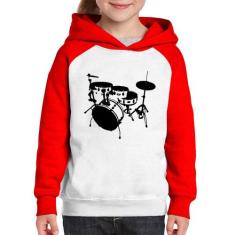 Moletom Infantil Bateria Música Baterista - Foca na Moda, Branco, Verm