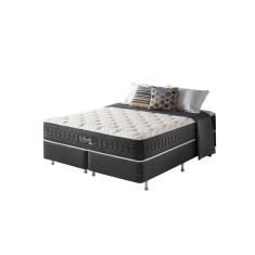 Cama Box King Preto + Colchão Molas Ensacadas HiperSoft Seattle 193x203x69cm