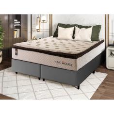 Conjunto Cama Box c/ Molas Ensacadas Quartzo Marrom Queen 158x198x71