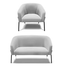 Sofá Namoradeira E Poltrona Pé De Ferro Preto Stella Suede Cinza D03 - D'rossi