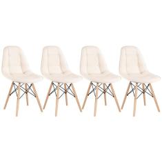 Kit - 4 X Cadeiras Estofadas Eames Eiffel Botonê - Base De Madeira Clara - Creme
