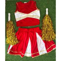 Fantasia Líder de torcida infantil com pompom do 4 ao 12 - xuxu de mei