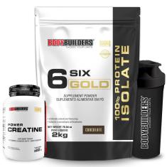 Kit 6 Six Gold 100% 2kg + Creatina Power 300g + Coqueteleira 600ml - Bodybuilders-Unissex