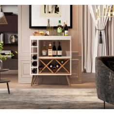 Aparador Bar Adega com pés Palito Retrô CRETA cor OFF White com FREIJÓ