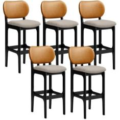 Kit 5 Banquetas Alta Bar Cozinha Jantar Betta L02 Preto Material Sinté