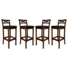 Kit 4 Banquetas Alta X Estofada 38x103Cm Ilha Encosto Madri Madeira Maciça Pinhão Suede Preto CCS