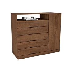 Cômoda De Quarto Portugal C/ 1 Porta 1 Nicho E 5 Gavetas Braúna - Europa