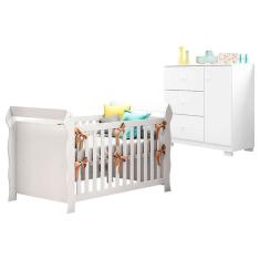 Berço Americano Lara Com Cômoda Infantil Duda Branco Brilho - Phoenix Baby