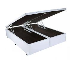 Cama Box King Size Com Baú Pistão A gás Top Sintético Branco Bipartido - 193x203