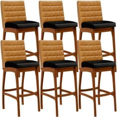 Kit 06 Banquetas Altas Cozinha Sala Jantar Fixa B04 Preto