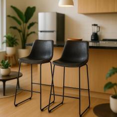 Kit 2 Banquetas Altas Com Encosto Alto Estofado Para Cozinha Bancada I