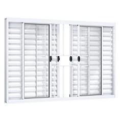 Janela Veneziana de Correr Central 6 Folhas com Grade Riobras Alumínio 100cmx120cm Branco
