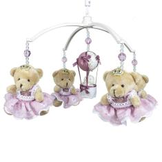 Móbile Musical Ursinha Princesa E Balão Rosê Quarto Bebê