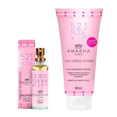 Kit Presente Feminino Perfume Hidratante 521 Vip Rose Amakha