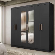 Guarda Roupa Casal Espelho MDF 6 Portas 2 Gavetas Genebra Maxel
