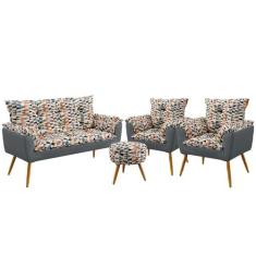 Namoradeira e 2 Poltronas Beta com Puff Solar F-014 Sued Estampado Beg