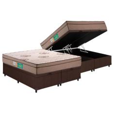 Cama Box Baú Queen: Colchão Espuma Polar D33 Pérola Euro Pillow + Base