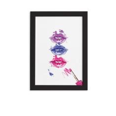 Quadro Maquiagem Bocas Trio Moldura Preta 33x43cm - Quartinhos
