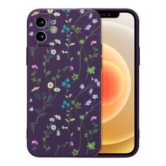RALEAVO Capa floral para iPhone 12, capa de silicone líquido com estampa de ramo de flores, capa de telefone fofa para meninas e mulheres, capa protetora de borracha macia fina para iPhone 12 (6,1