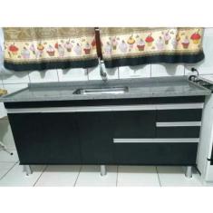 Gabinete para pia de cozinha 1,60m Michelangelo Preto Fosco 100% MDF 1