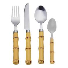 Faqueiro Inox Com Cabo Bambu 24 Peças Bon Gourmet, Bege, 24 peças