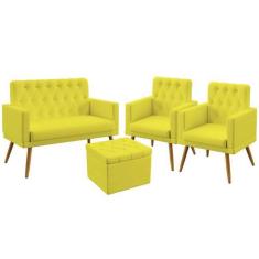 Kit Poltrona Namoradeira e 2 Poltronas Decorativas Sala De Estar Nina 