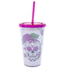 Copo Canudo Prata Caveira 450ml - Projeto Kiwi - Taimes