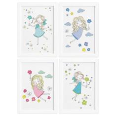 Quadros para Quarto Menina e Flores Moldura Branca 22x32cm - Quartinho