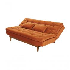 Sofá Cama Dubai 3 Lugares Império Reclinável Casal Pés Madeira Madero Terracota 174