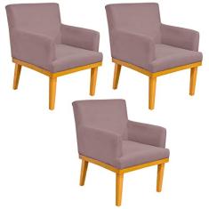 Kit 03 Poltronas Decorativa Para Sala de Estar Base Mel Beatriz W01 Suede Rosê - Lyam Decor