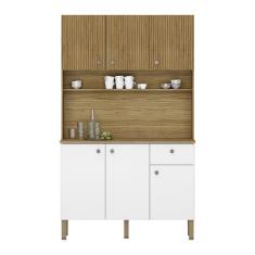 Armário de Cozinha Compacta 6 Portas e 1 Gaveta 111cm Veneza Ripado Freijó/Supremo - Pallazio