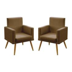 Kit 2 Poltronas Decorativas Estofadas Nina Com Rodapé Para Sala de Est