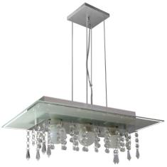 Lustre Pendente de Vidro com Cristal para 03 Lâmpadas - Cor Branco - L