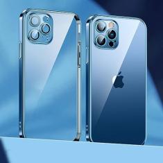Capa de telefone com revestimento de lente para iPhone 14 11 12 13 Pro Max Mini XS XR 7 8 14 Plus SE 2020 Capa de proteção para câmera de luxo, azul, para iPhone 13 Mini
