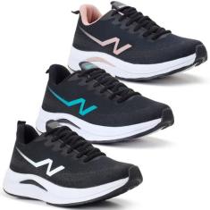 Kit Combo 3 Tênis Feminino Nippos Academia Caminhada Corrida, Ptoverde