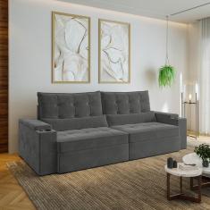 Sofá Retrátil e Reclinável com Porta Copos e Usb 4 Lugares 270cm Embaúba Extra Cabecasa Madeiramadei Grafite Fosco